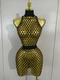 Sexy Nightclub Bar Photoshoot Stage Costumes Sparkly Diamond Mesh See Through Mini Dress Women Evening Party Club Birthday Dress