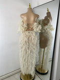 Women Mesh Lace Sexy Openback Two Pieces Sequins Floor-Length Outfit Night Club Skirt Suits Dancer Singer Performance Costume