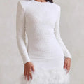 Solid Spliced Sequines Slimming Dresses for Women O Neck Long Sleeve Temperament Dress Female Fashion New