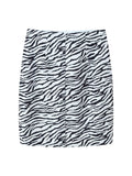 Zebra Stripe Print Two Piece Set for Women Lapel Long Sleeve Spliced Zipper Short Coat Mid Waist Knee Skirt Female