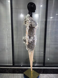 Sparkly Silver Diamond 3D Butterfly Sheer See Through Bodycon Jumpsuit Eveing Party Birthday Bar Nightclub Sexy Stage Costumes