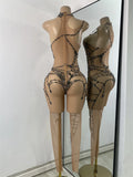 High Street Mesh Spider Web Tight Jumpsuit Performance Dance Costume Luxury Rhinestones Nightclub Bar Stage Leotard