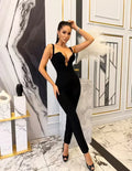 High Quality Women Sleeveless Sexy Strap Bodycon Bandage Jumpsuit Celebrate Evening Party Nightclub Red Carpet Wear