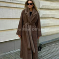Belted Faux Mink Fur Coat Women 2026 Winter Beige Gradient Furry Fur Jacket Luxury Brand Hooded Warm Outerwear Overcoat