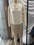 Beige Embroidered Long Tunic Top V Neck Long Sleeve Lace Fringe Hem Boho Blouse 2026 Summer Beach Vacation Cover‑up Streetwear