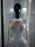Sexy Pearl Full Diamond Hollow Dress Nightclub Bar Dj Gogo Dancers Stage Dress Female Singer Stage Performance Costume