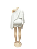 Sexy 2 Piece Set Women Skew Collar Loose Crop Tops+Ruched Knot Ribbon Skirt Matching Beach Vacation Party Club Suit