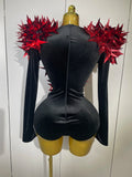 New Shiny Black Rhinestone Velvet Long Sleeve Bodysuit Women Evening Party Club Gala Hosts NightClub Bar Stage Costumes