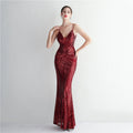 Women Strap Party Maxi Dress Sexy V Neck Evening Dress Celebrity Purple Sequin Dress Long Prom Formal Occasion  Dress