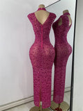 Luxury Crystal Diamonds Long Party Dress Sexy Mesh Sleeveless See Through Evening Prom Birthday Women's Clothing Singer Wear
