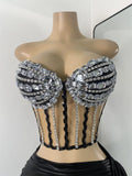High Quality Women's Outfit Stage Performance Singer Dancer Costume Sexy Crop Top Skirt Two Pieces Sets Luxury Diamonds Dress
