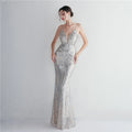 Women Strap Party Maxi Dress Sexy V Neck Evening Dress Celebrity Purple Sequin Dress Long Prom Formal Occasion  Dress