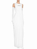 Elegant Vintage Spliced Ribbon Dresses for Women O Neck Sleeveless bodycon Folds Evening Luxurious Maxi Dress Female