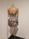 Women Strapless Silver Big Sequins Rhinestone Mini Dress Luxury Bodycon Short Gown Outfit BirthdayParty Cocktail Evening Dress