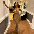 Women's Pearl Beading Rhinestone Sequin Dress Sexy Party Club Night Formal Evening Dress Hot Drilling Birthday Outfits