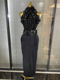 Black Red Women Shining Sequins Florals Sexy O-Neck Bodycon Bandage Long Dress Evening Party Christmas Birthday Outfit