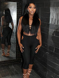 Furry Sexy 2 Piece Set Women Tracksuit Backless Tank Tops+High Waist Hollow Bike Shorts Nightclub Matching Outfits