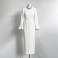 Luxury Crystal Flare Sleeve Formal Evening Dress Long Sleeves Slim Women's Gowns Trumpet Elegant Wedding Party Dress
