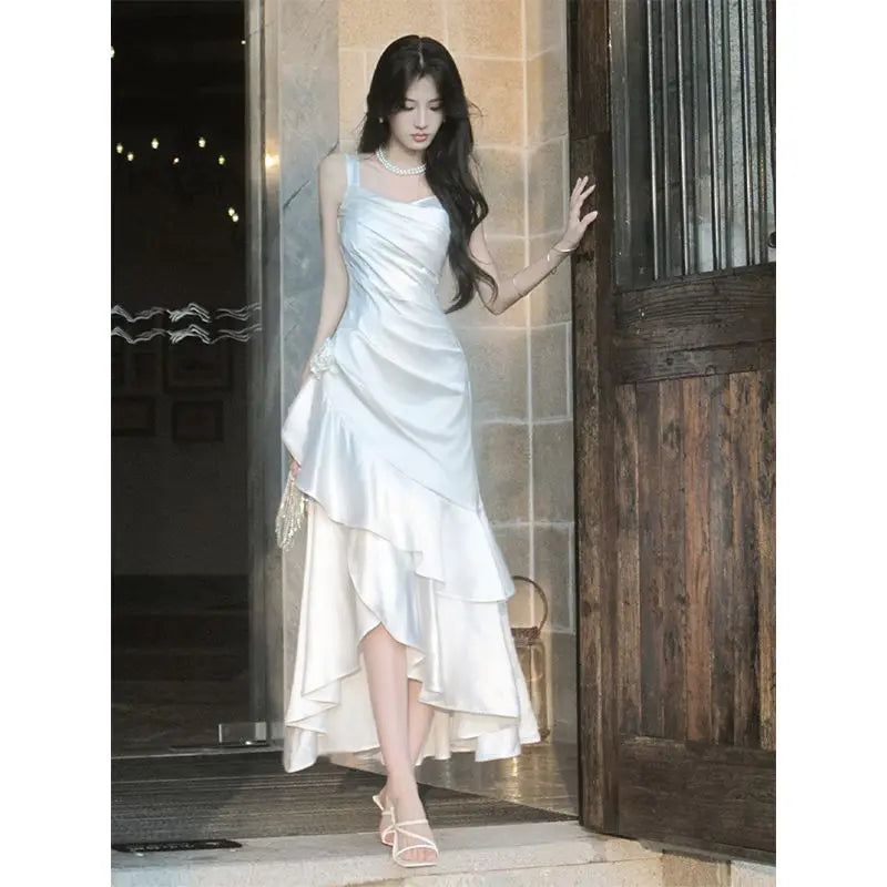 Olivegirl French Camisole Irregular Dress Summer 2026 High-end Minimalist Dress Solid Color Sexy Birthday Women's Clothes