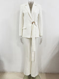 2026 Diamond Metal Ring Lace-Up Blazer+Horn Pants Suit Sets For Women Solid Slim Formal Female Pantsuit Conjunto Feminino