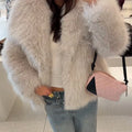 Fashion Women Solid Lapel Faux Fur Coat Long Sleeve Fluffy Loose Short Cardigan Jacket Winter Lady Thicken Warm Outwear