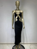 Red Black Color Women Sleeveless Sexy Strap V-Neck Keyholes Bodycon Long Bandage Dress Fashion Celebrate Nightclub Party Dress