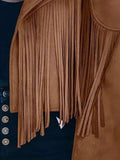 SHENGPALAE Women Jacket Cropped Faux Suede Fringe Lapel Western Streetwear Moto Outerwear Autumn 2026 New 05E03782