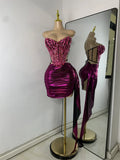 Sparkly Diamonds Crystals Short Summer Two Pieces Dress Sexy Stage Transparent Women Birthday Party Outfit Singer Show Wear