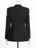 Luxury Diamond Slim Suit Blazer 2026 Autumn New Style Deep V Single Button Black Formal Jacket Coats