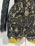 Sexy Black Lace High Neck Hollow Out Design Bodycon Mini Dress Women Long Sleeve Evening Party Club Bar Cocktail Celebrity Gowns