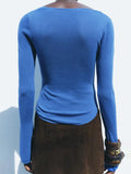 Solid Spliced Folds Designer T Shirt For Women Skew Collar Long Sleeve Patchwork Buttons Chic T Shirts Female New