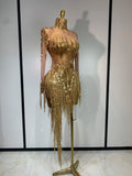 Sexy Shiny Tassel Diamonds Dress For Women Evening Party Costume Luxury Birthday Bar Nightclub Stage Performance Clothing