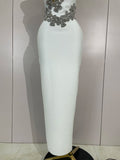 Sexy Backless Sparkly Crystal Diamonds White Bodycon Bandage Dress Women Celebrity Elegant Evening Club Party Birthday Dresses