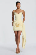 Women Sweetheart Strapless Corset Mini Gown Ruched Lace Sash Slim Fit Wedding Guest Summer 2026 Hot Luxe Party Evening Dresses