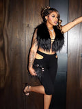 Furry Sexy 2 Piece Set Women Tracksuit Backless Tank Tops+High Waist Hollow Bike Shorts Nightclub Matching Outfits