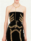 Chic Spliced Tassel Stapless Dress for Women Sleeveless High Waist Patchwork Sequined Luxurious Runway Style Dresses Female