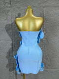 Strapless 3D Handmade Flower RhinestoneBandage Mini Dress Women Sky CorsetBodycon Short Cocktail Party Evening Dress