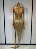 Sexy Shiny Tassel Diamonds Dress For Women Evening Party Costume Luxury Birthday Bar Nightclub Stage Performance Clothing
