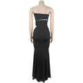 Women Sexy Strapless Cutout Maxi Dress Gold Metal Ring Decor High Waist Side Slit Bodycon Long Dress Clubwear Night Vestido
