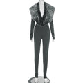 Furry Deep V-Neck Jumpsuits Woman Hipster Patchwork Trend Sexy Stretch Fitness Club Activity Luxury Midnight Overalls