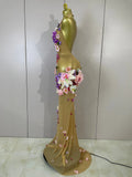 Sparkly Diamonds 3D Flower Sexy Halter Mesh See Through Long Dress Women Evening Party Birthday Photoshoot Nightclub Stage Wear