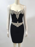Ladies Luxury Diamond Strapless Tight Backless Design Celebrity Party Club Black Sleeveless Sexy Mini Bandage Dress