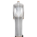 Women Rhinestone Dress with Bodysuit 2 Piece Set Sexy See Through Hot Drilling Evening Gowns Birthday Bodycon Party Dress