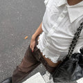 Solid Two Peice Set for Women Lapel Short Sleeve Shirt Low Waist Spliced Fungus Edge Mini Skirt Sweet Suit Female