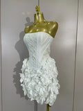 Elegant Cute Pearl Beaded Flower Sexy Strapless Bodycon Mini Bandage Dress Celebrate Eveing Party Birthday Cocktail Wedding Wear