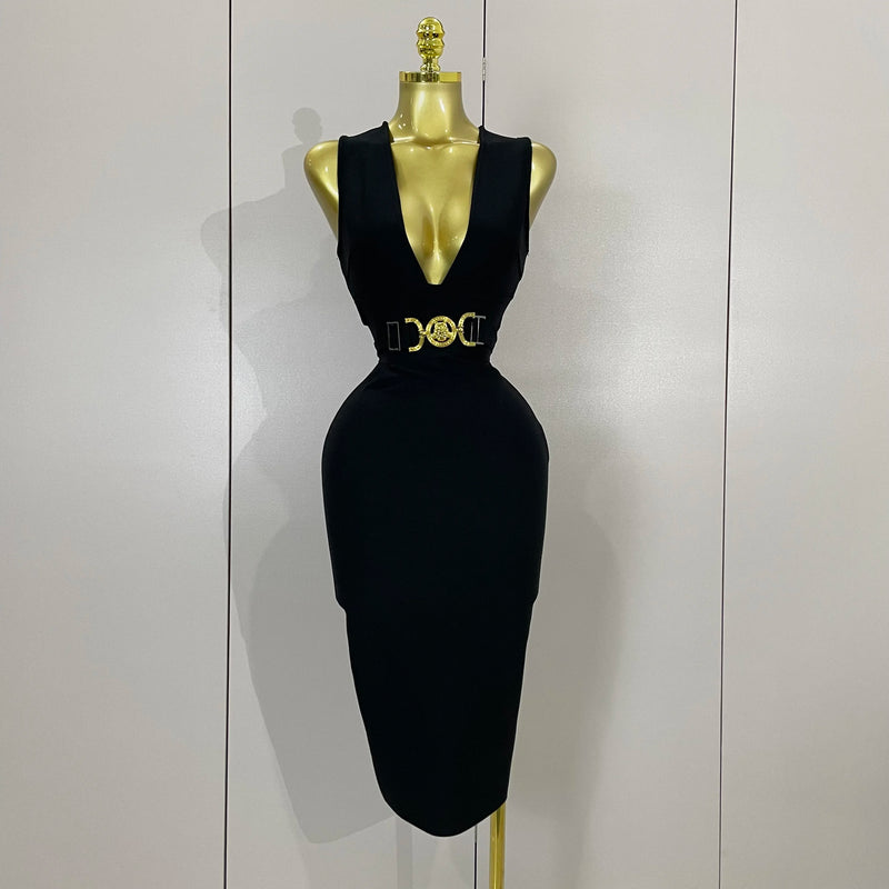 High Quality Luxury Birthday Dresses Elegance Sexy V-Neck Sleeveless Bodycon Bandage Dress Nightclub Party Women Evening Dress