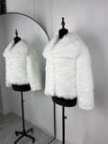 Solid Faux Fur Lapel Women's Coat Luxury Gradient Cropped Fluffy Fur Jacket Coat Winter Thicken Outerwear High Street