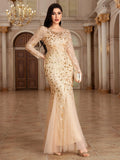 Long Sleeve Mermaid Evening Dresses Embroidery Long Gown Elegant Formal Dress Women Party Club Bodycon Bridesmaid Dress