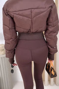 Women Cropped Puffer Jacket Stand Collar Full Zip Long Sleeve Ribbed Hem Warm Slim Fit Winter 2026 Lady Daily Casual Outerwear