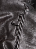 French Retro Pu Leather Jacket for Women Stand Collar Long Sleeve Patchwork Button Temperament Loose Coat Female